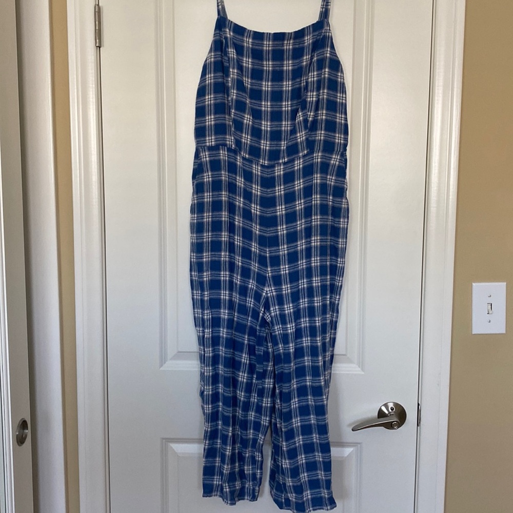Old Navy Blue & White Plaid Jumpsuit